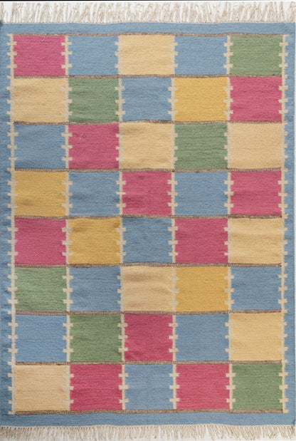 Modern Boho Living Room Rug, Colorful Checkered Rug
