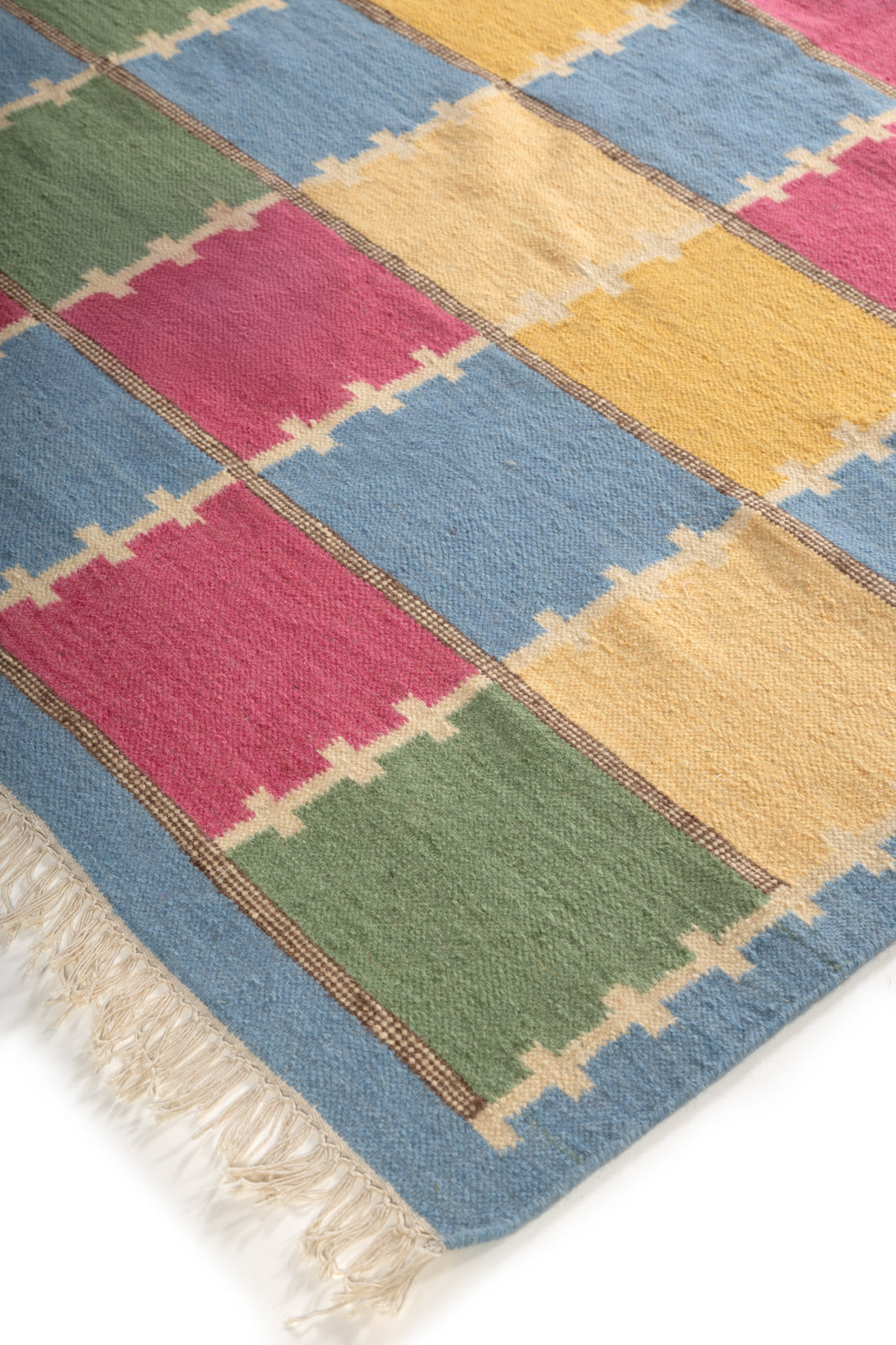 Modern Boho Living Room Rug, Colorful Checkered Rug