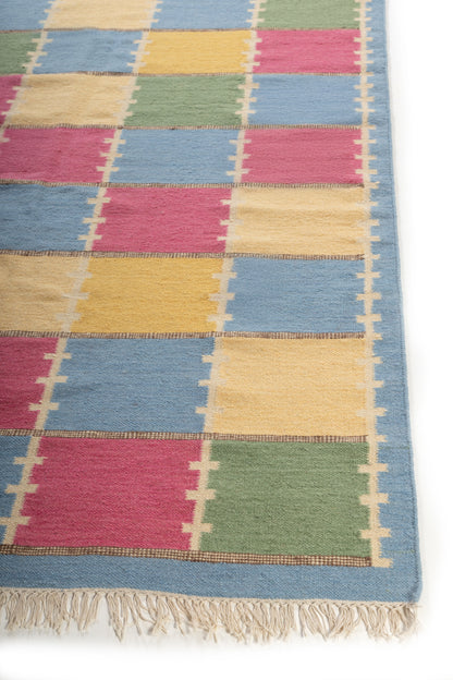Modern Boho Living Room Rug, Colorful Checkered Rug