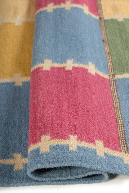 Modern Boho Living Room Rug, Colorful Checkered Rug
