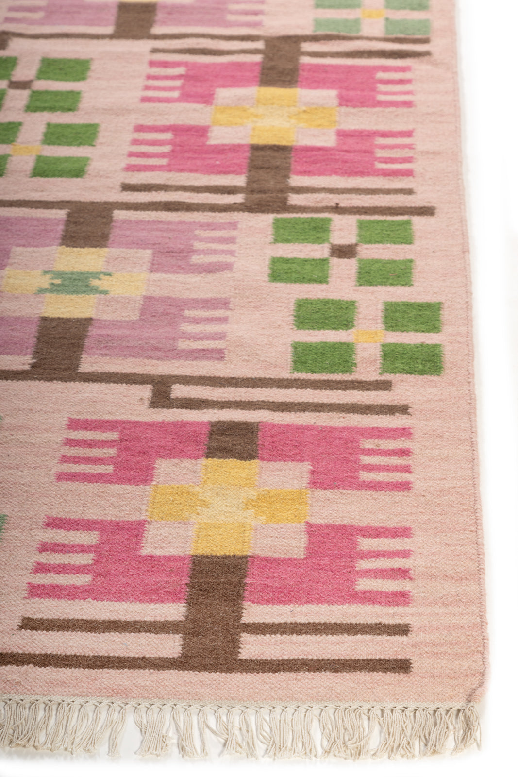 Blush Pink Floral Grid Wool Area Rug