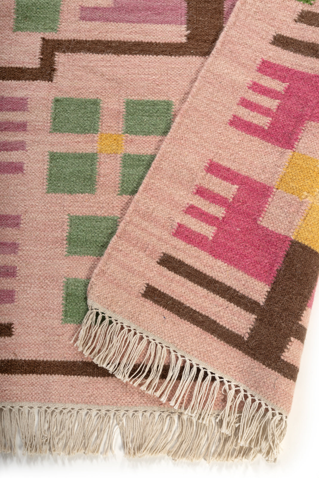 Blush Pink Floral Grid Wool Area Rug