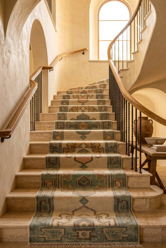 Hand Knotted Wool Oushak Runner Rug Vintage Turkish Hallway Runner