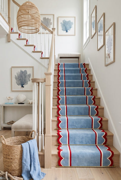 Scalloped Geometric Floral Stair Runner, Handcrafted Tufted Runner
