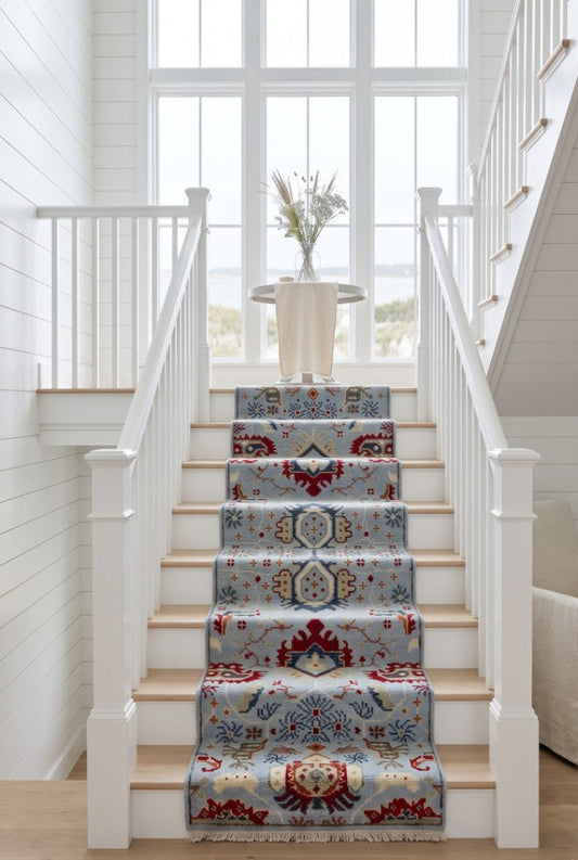 Light Blue Turkish Handmade Oriental Runner Rug