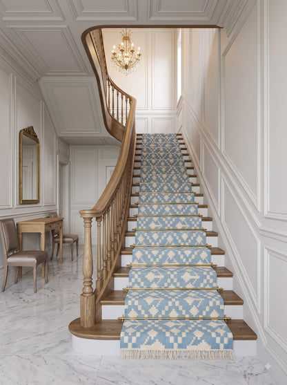 Handwoven Wool Runner Blue and White Kilim Style