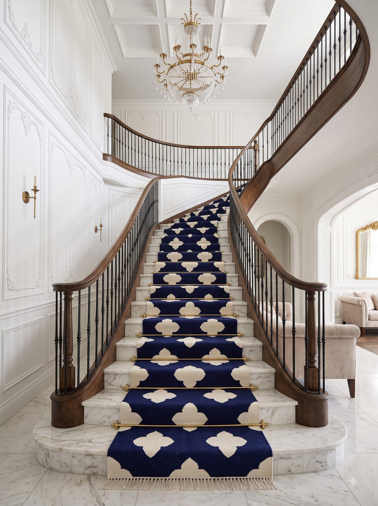Navy Quatrefoil Handwoven Cotton Flatweave Runner