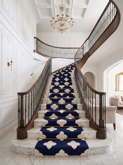 Navy Quatrefoil Handwoven Cotton Flatweave Runner