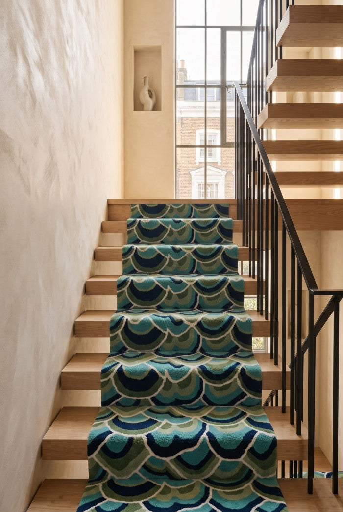 Blue Green Weave Modern Artisan Hand-Tufted Wool Runner Rug