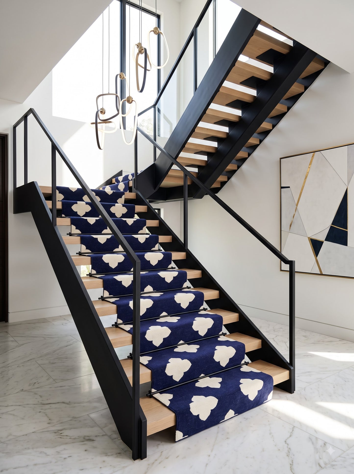 Navy Quatrefoil Handwoven Cotton Flatweave Runner