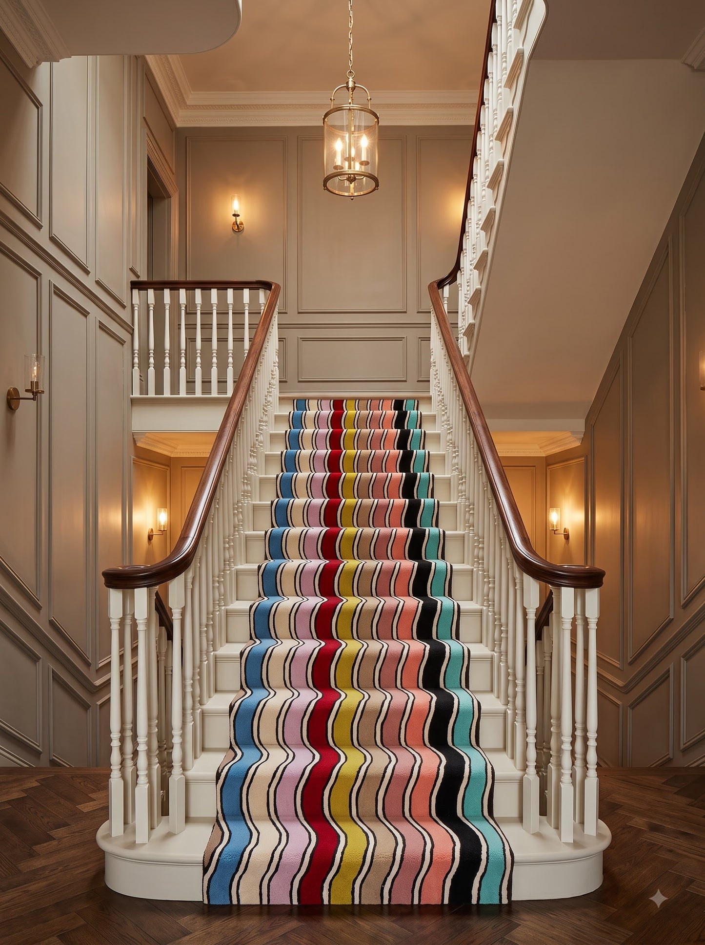 Hand Tufted Wool Runner Rug, Colorful Wavy Stripe Hallway Carpet
