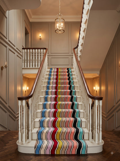Hand Tufted Wool Runner Rug, Colorful Wavy Stripe Hallway Carpet