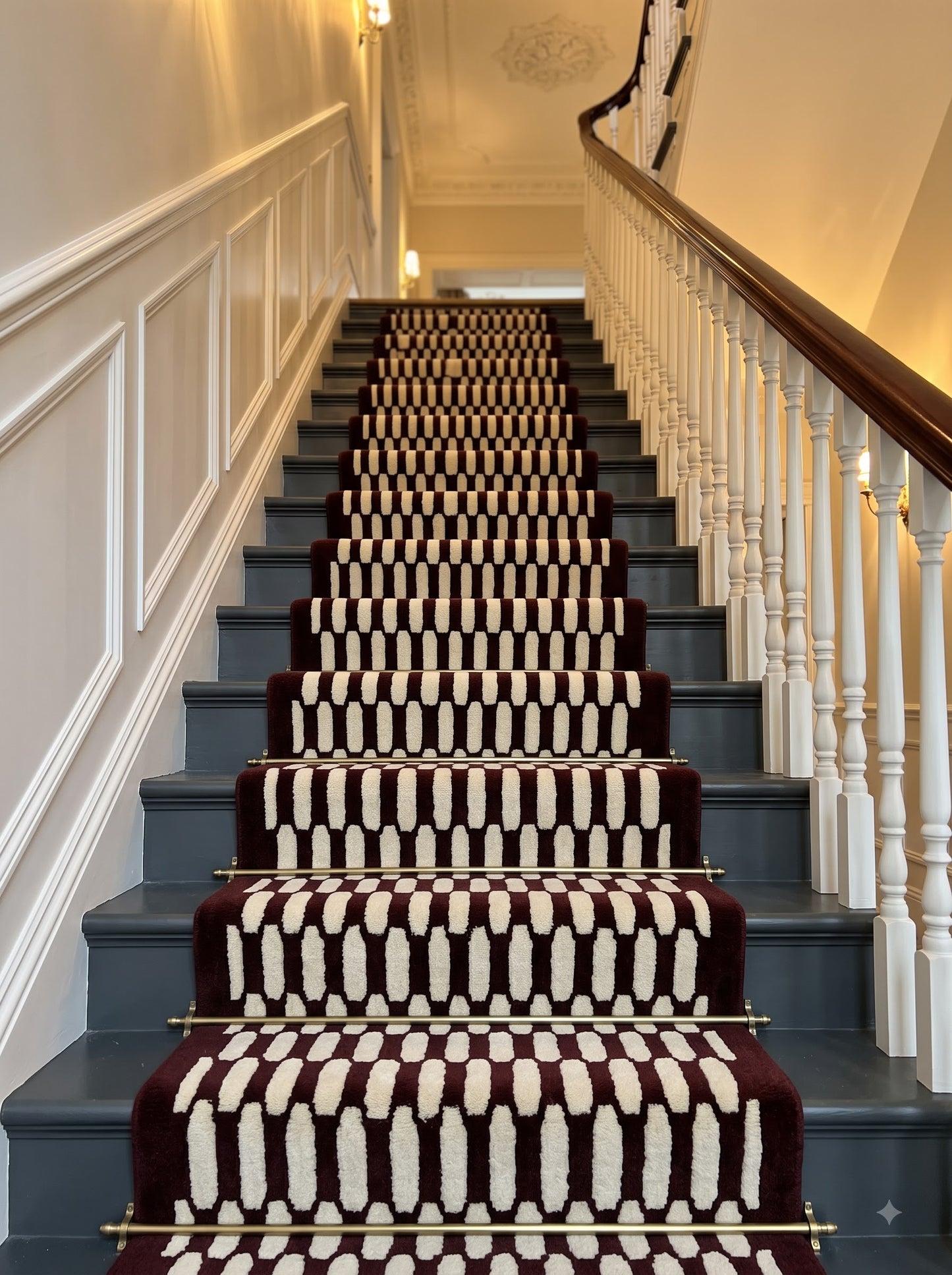 Burgundy Wool Stair Runner Rug, Hand Tufted Hallway Runner
