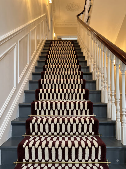 Burgundy Wool Stair Runner Rug, Hand Tufted Hallway Runner