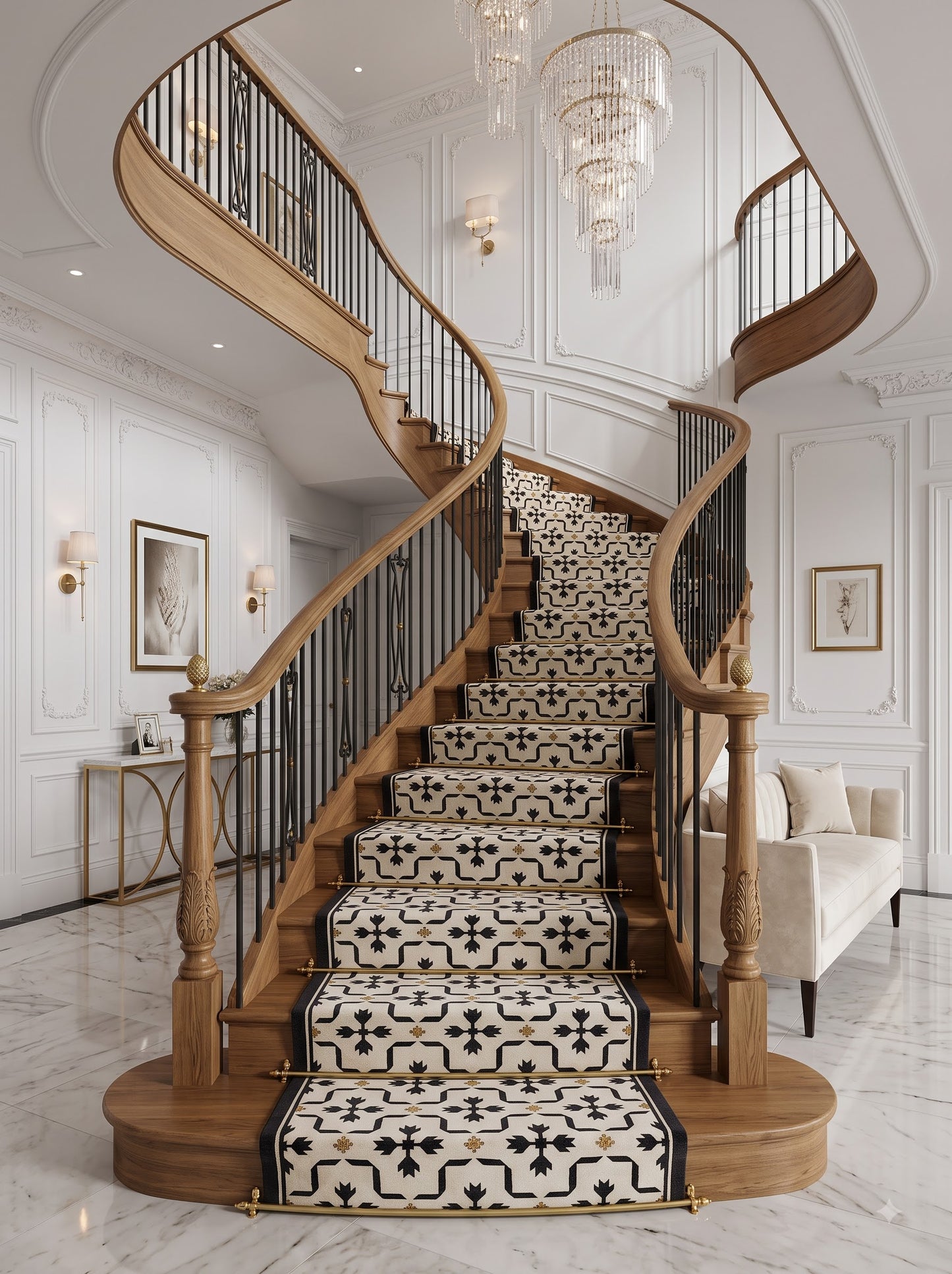 Marrakech Geometric Wool Runner Rug Handmade Ivory Black Hallway Runne
