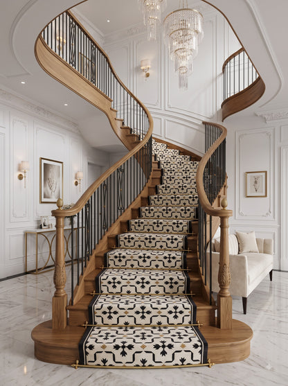 Marrakech Geometric Wool Runner Rug Handmade Ivory Black Hallway Runne