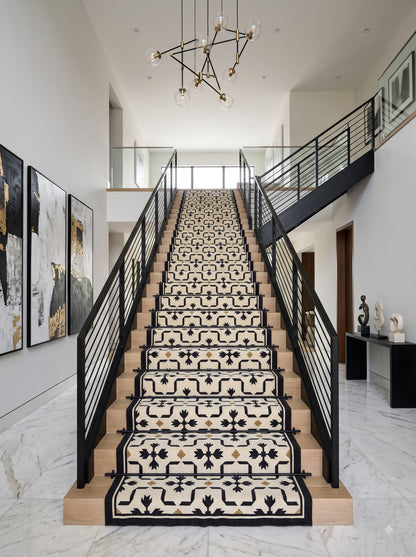 Marrakech Geometric Wool Runner Rug Handmade Ivory Black Hallway Runne