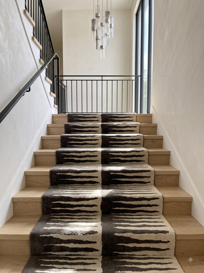 Black And White Modern Stair Runner Rug, Hand Tufed Wool Runner