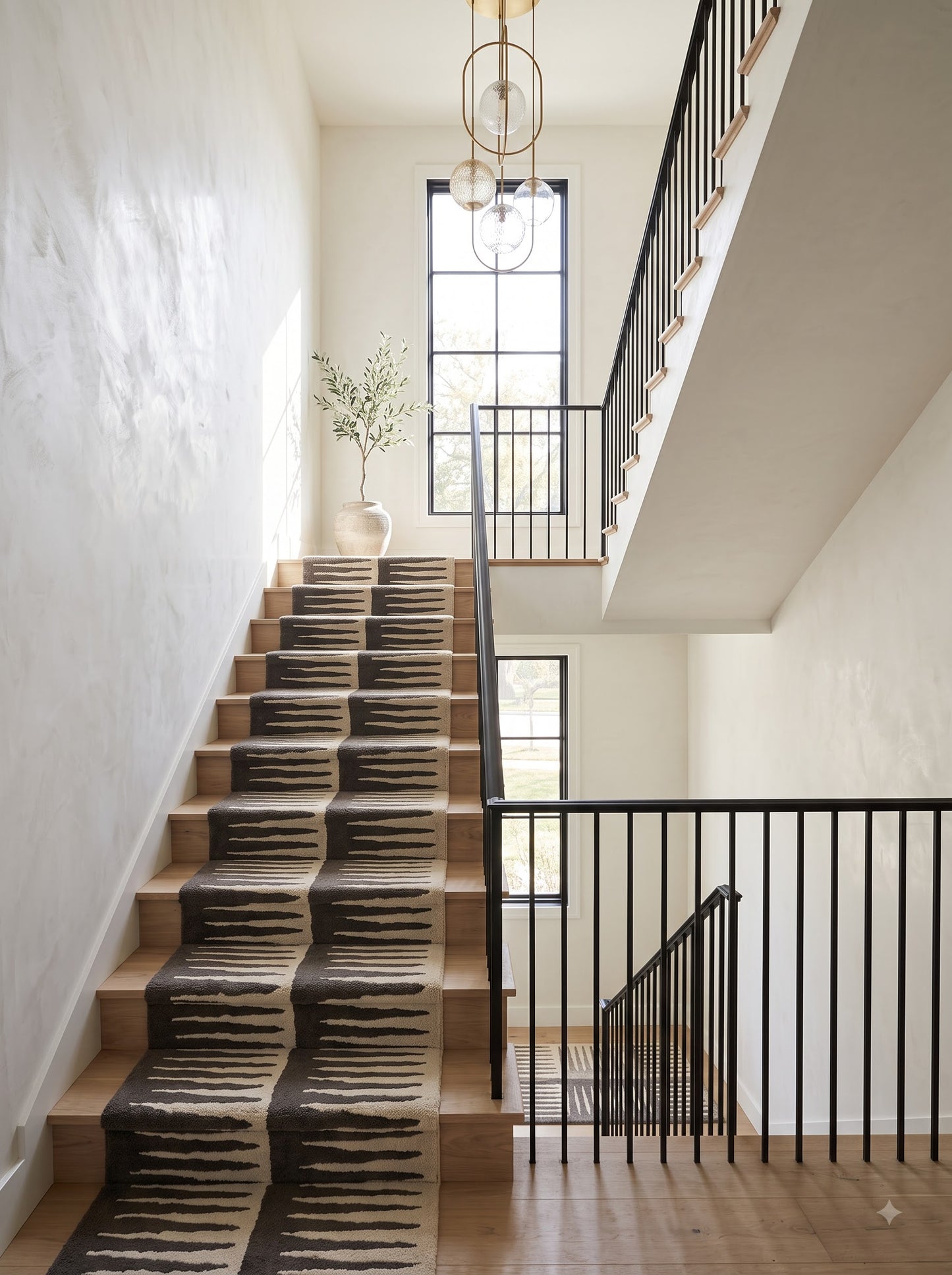 Black And White Modern Stair Runner Rug, Hand Tufed Wool Runner