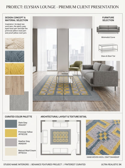 Lavender and Yellow Patterned Dhurrie Rug