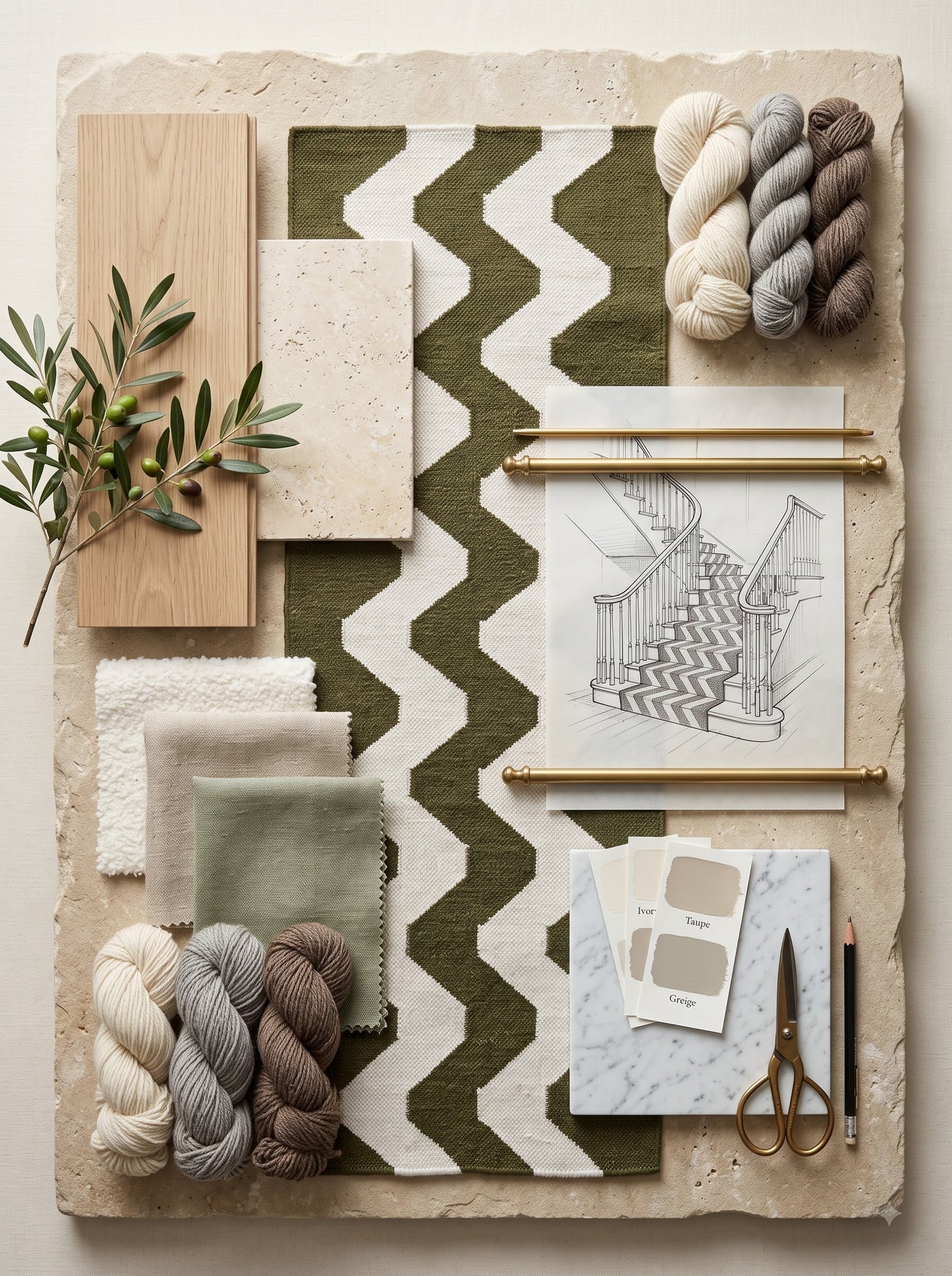 Handwoven Green & Ivory Zigzag Wool Flatweave Runner