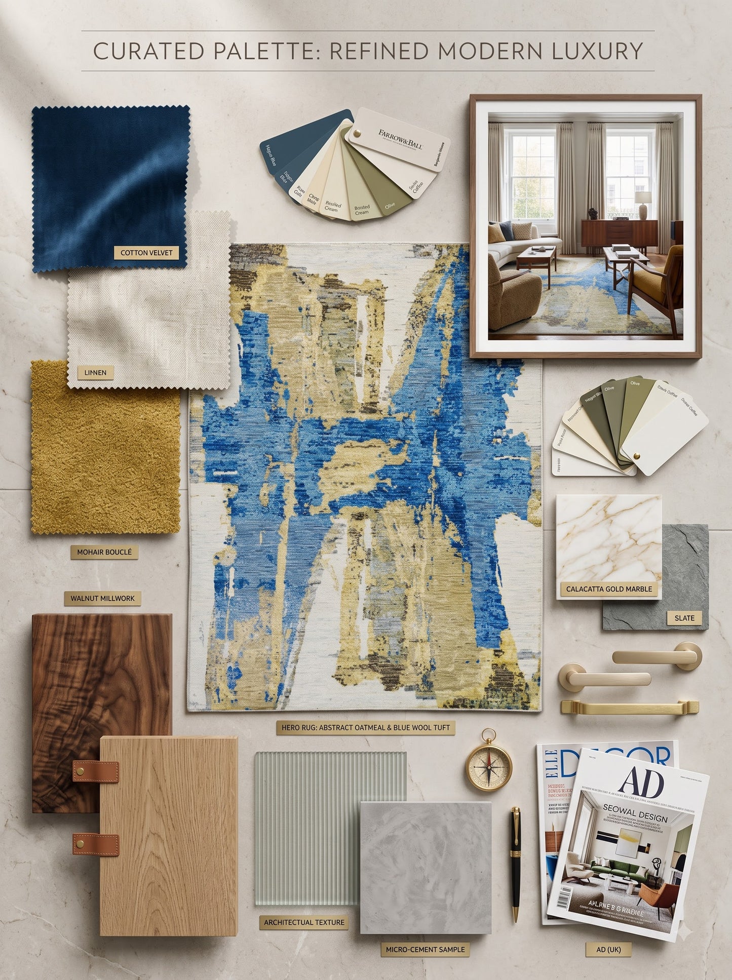 Modern Distressed Horizon Blue & Gold Wool Area Rug