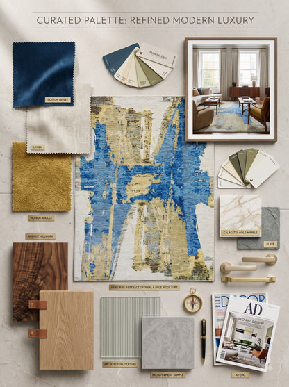 Modern Distressed Horizon Blue & Gold Wool Area Rug