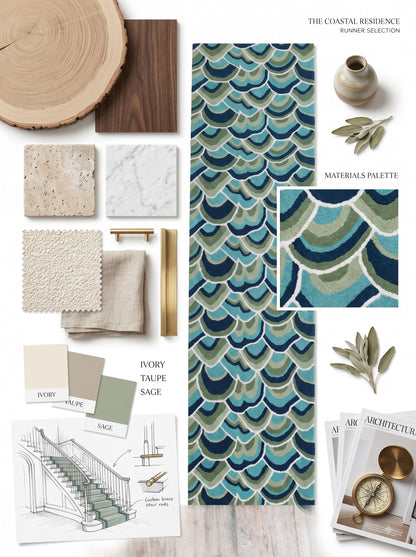 Blue Green Weave Modern Artisan Hand-Tufted Wool Runner Rug