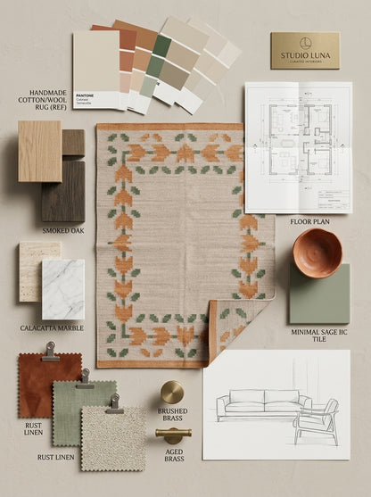 Oatmeal Terracotta Vine Geometric Kilim rug