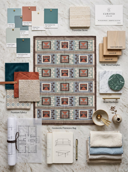 Southwestern Aztec Block Matrix wool rug