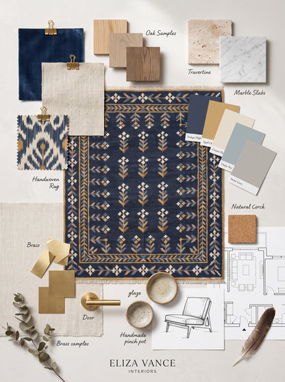 Royal Indigo Botanical Buti Flower Rug