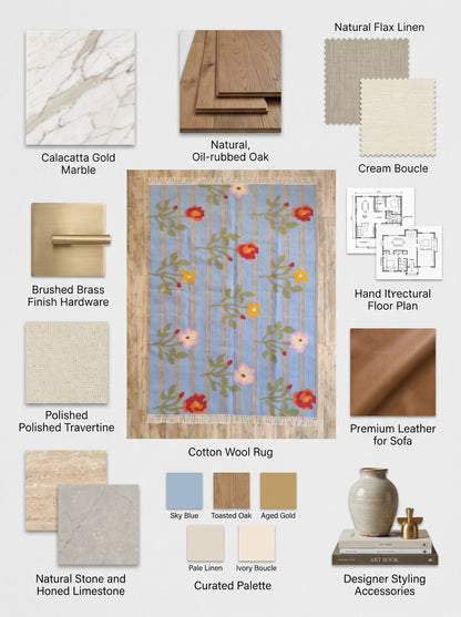 Wildflower Horizon Aesthetic Striped Cottagecore Dhurrie rug