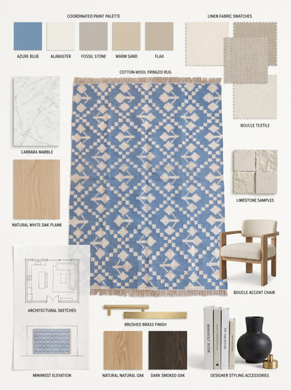 Cornflower Diamond Pixel Handwoven Indian Rug Custom Size