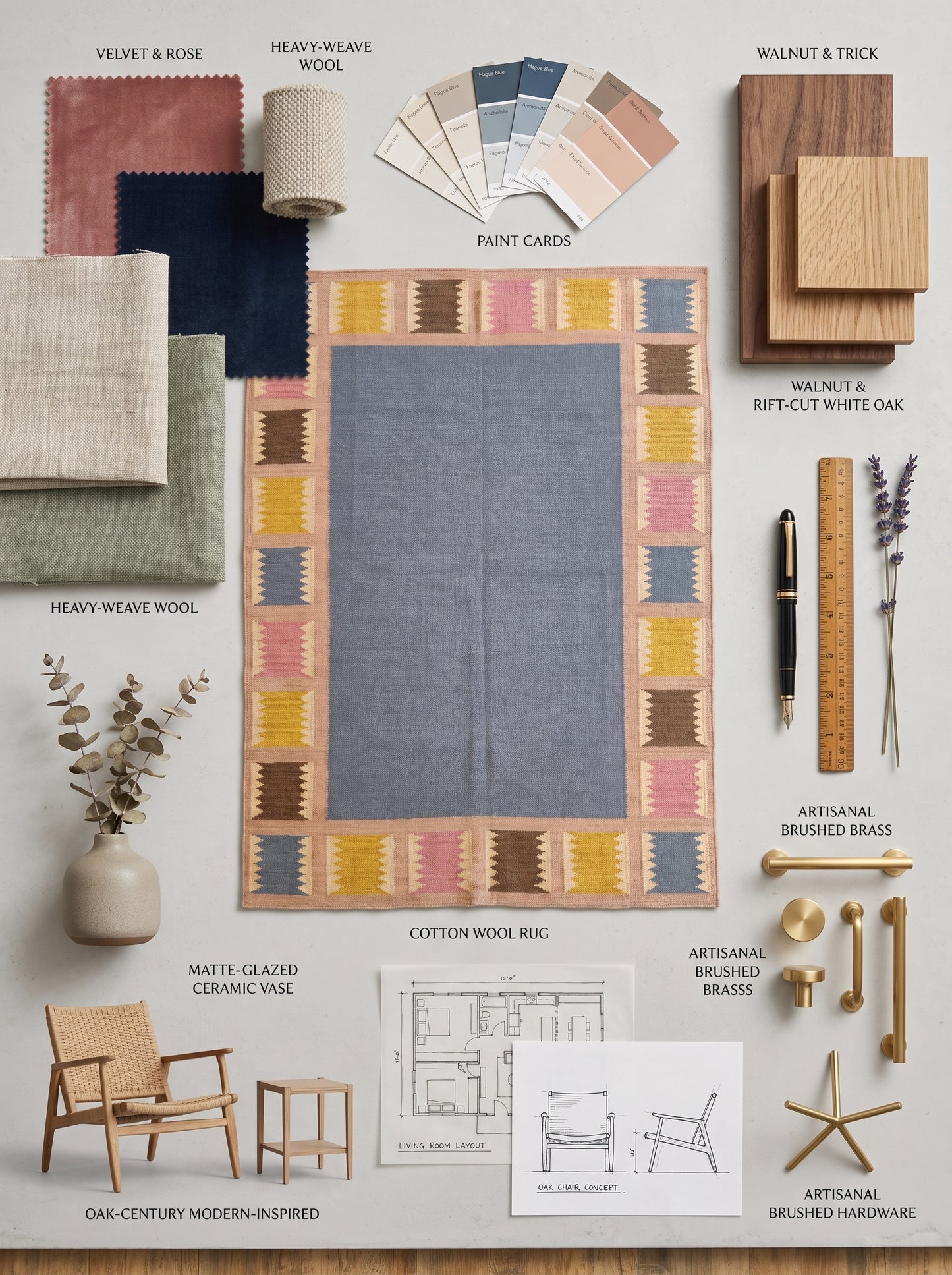 Slate & Sawtooth Geometric Border Wool Area Rug