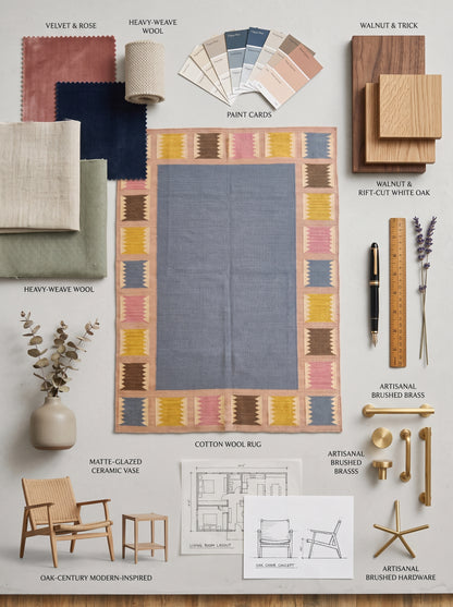 Slate & Sawtooth Geometric Border Wool Area Rug