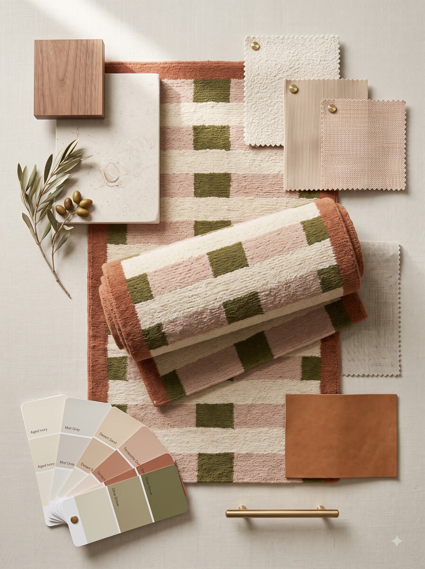 Handwoven Olive Green & Blush Pink Checkered Hallway Runner