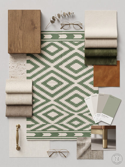 Green Diamond Cotton Runner Rug, Hallway Runner Rug