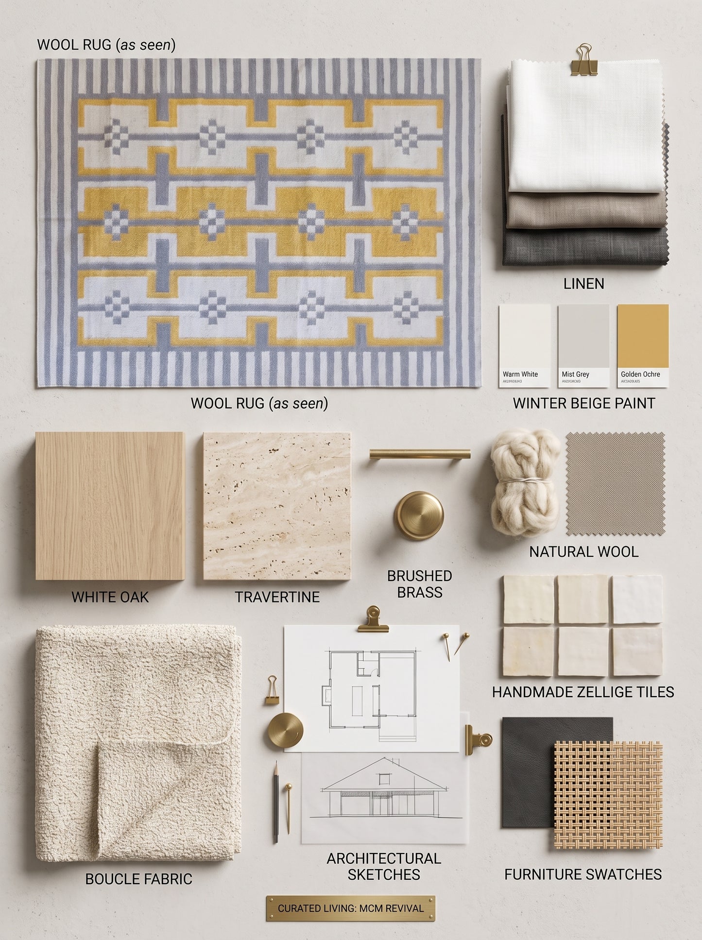 Bauhaus Step Striped Border and Mustard Geometric Pattern rug