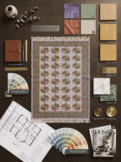 Mediterranean Star Trellis Greek Key Border Flatweave Rug