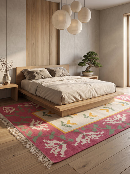Rose Garden Medallion Abstract Pixelated Floral Pattern Flatweave rug