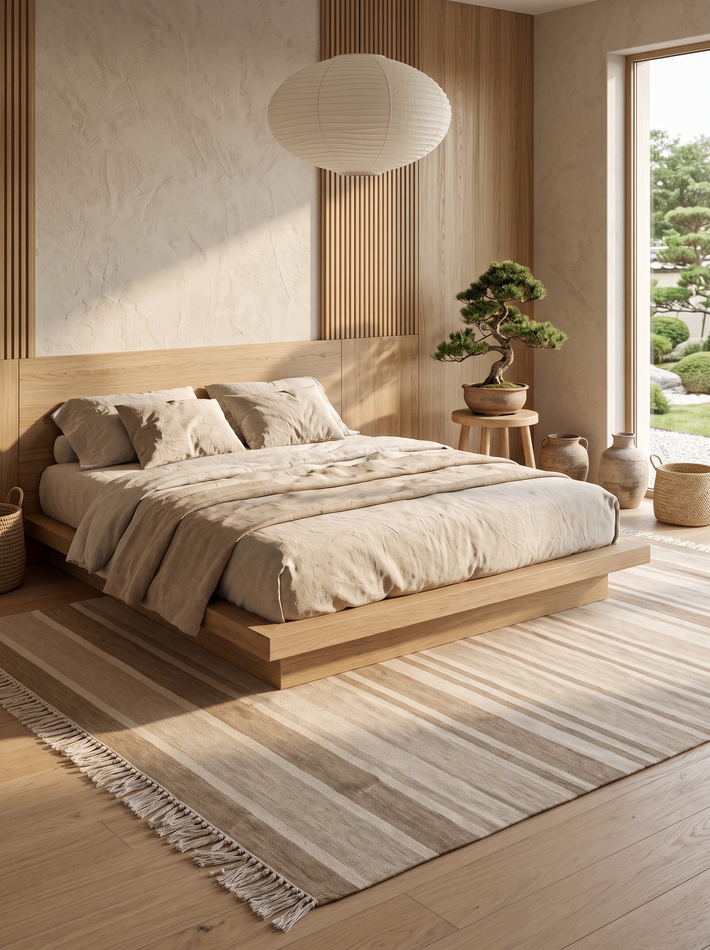 Camel Horizon Stripe Handwoven Japandi Scandinavian Kilim rug