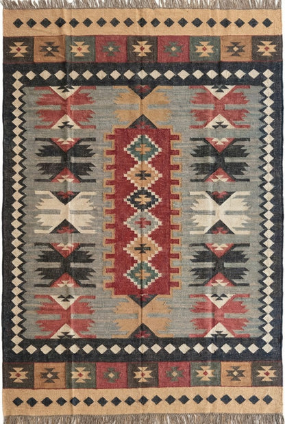 Nomad Heritage Crest Tribal Wool Jute Kilim Rug