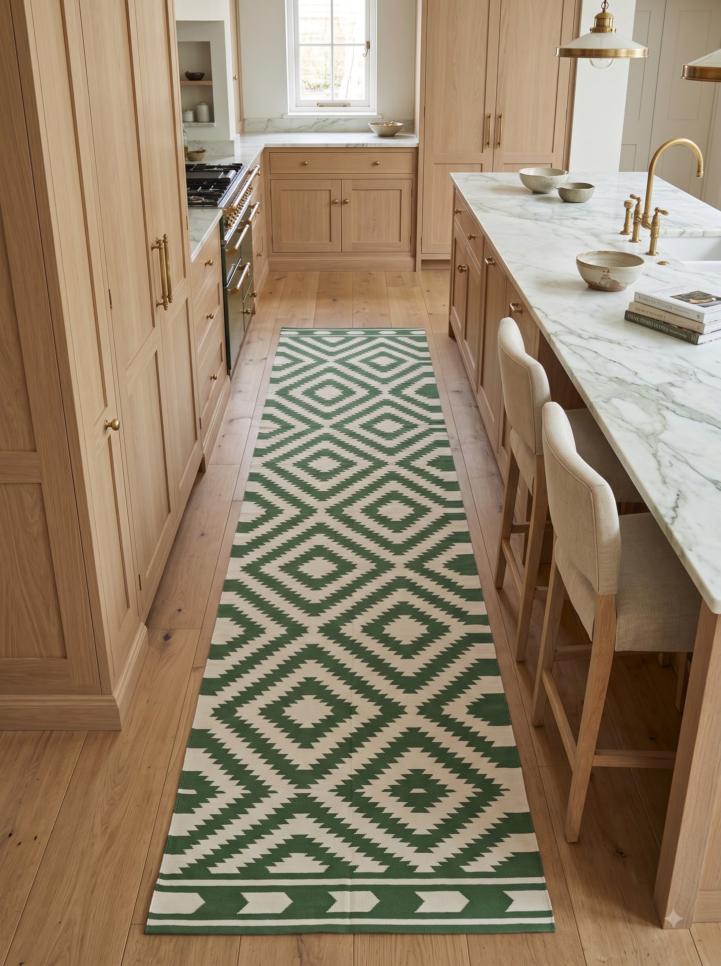 Green Diamond Cotton Runner Rug, Hallway Runner Rug