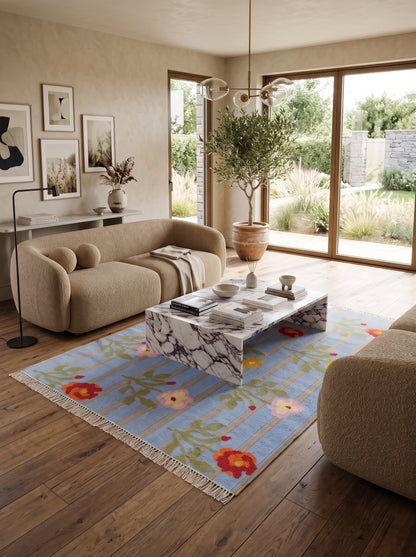 Wildflower Horizon Aesthetic Striped Cottagecore Dhurrie rug