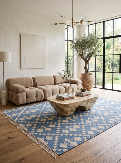 Cornflower Diamond Pixel Handwoven Indian Rug Custom Size