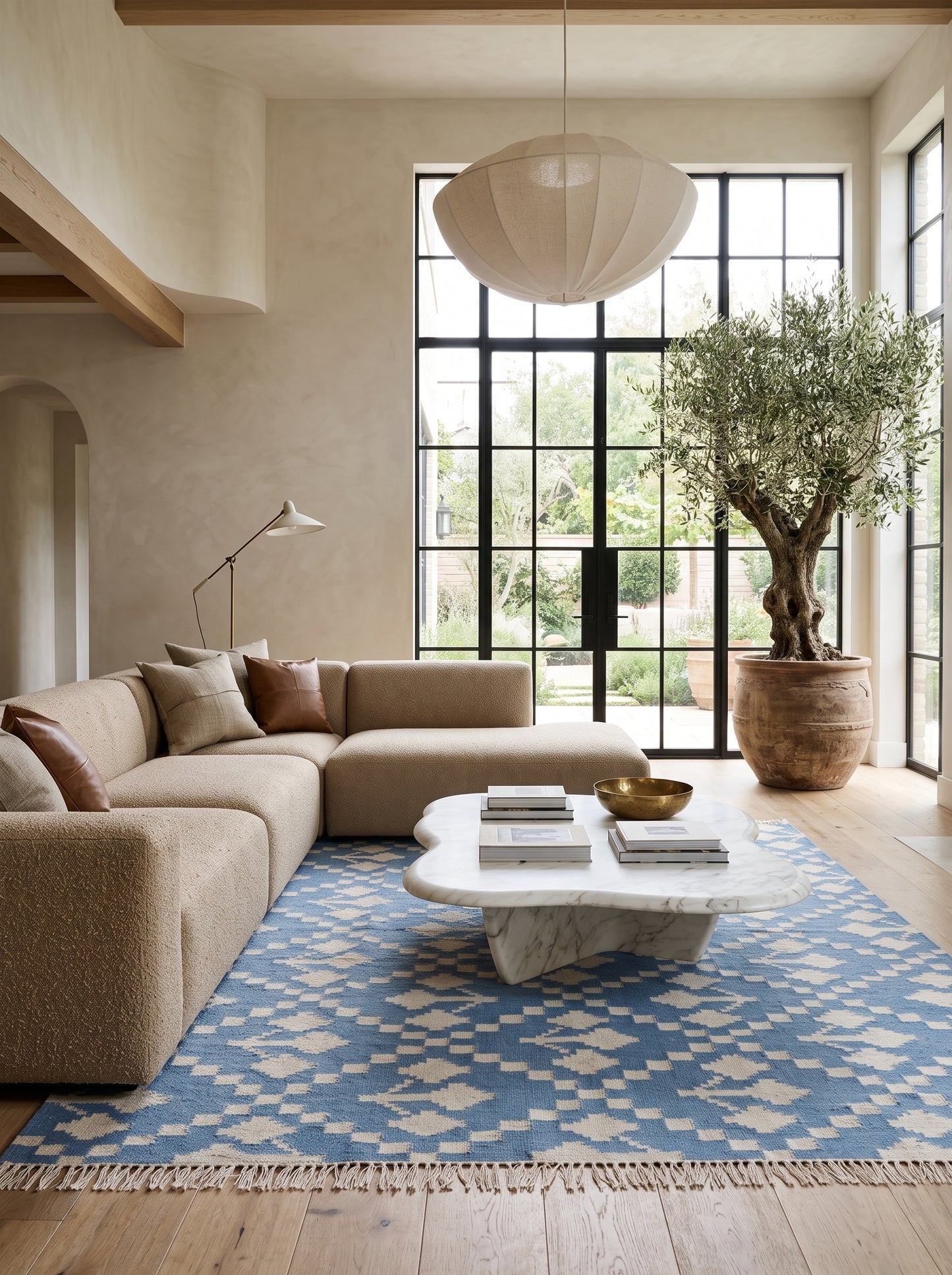 Cornflower Diamond Pixel Handwoven Indian Rug Custom Size
