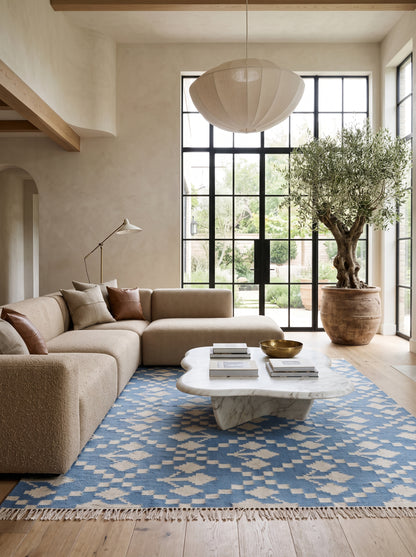 Cornflower Diamond Pixel Handwoven Indian Rug Custom Size