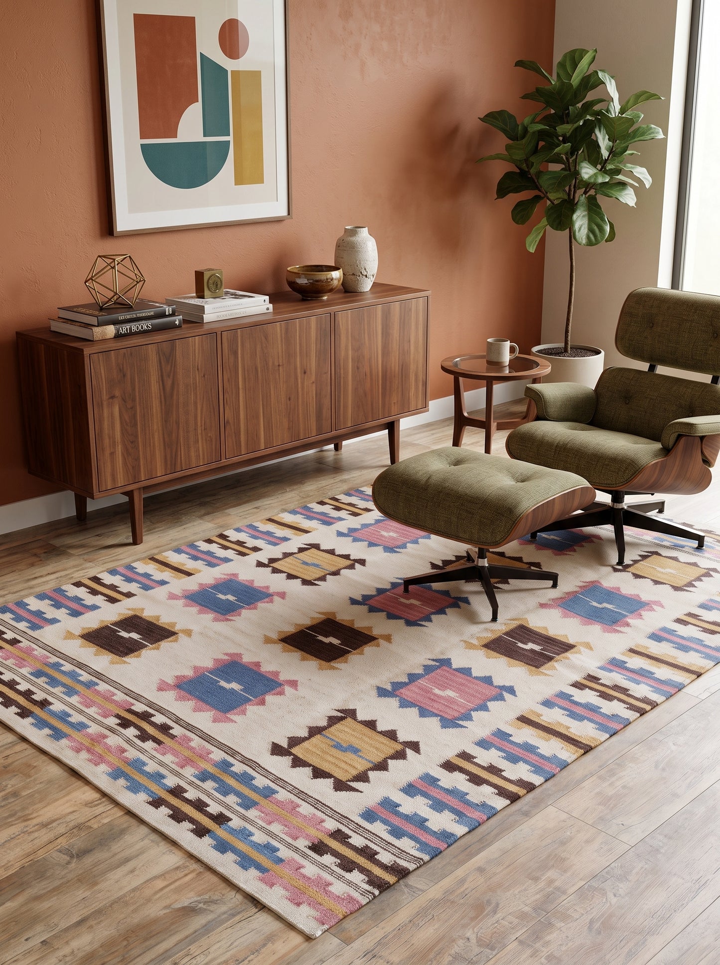 Nomadic Pastel Blocks Wool and Cotton Kilim Rug
