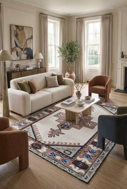 Southwestern Hand Tufted Wool Rug, Tribal Area Rug, Navajo Inspired Carpet