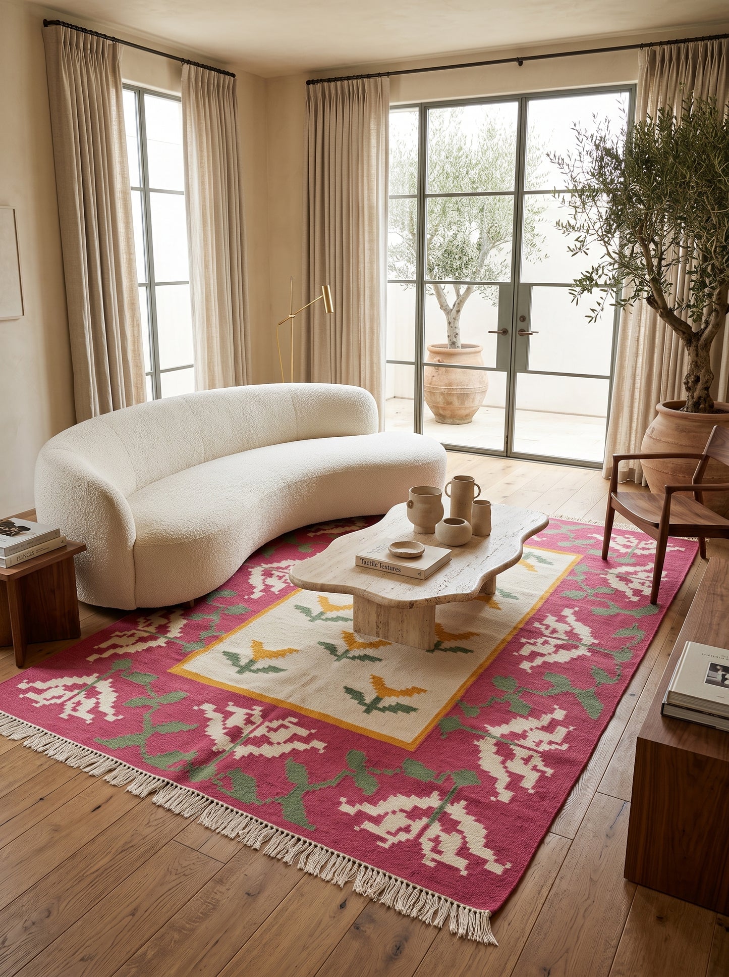 Rose Garden Medallion Abstract Pixelated Floral Pattern Flatweave rug